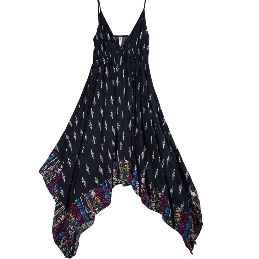 Xhilaration Black Geometric Arrow Southwestern Print Handkerchief Hem Dress SM